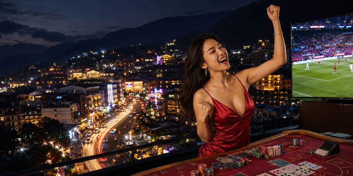Bàn Baccarat neon phong cách hiện đại tại Sapa trong đêm giải trí cao cấp